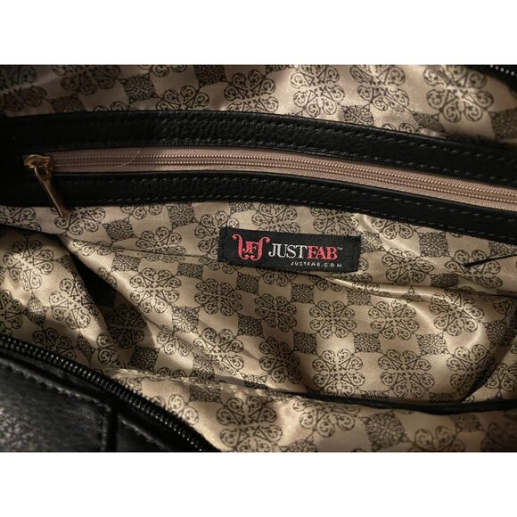 Just Fab Black Purse with Decorative Zippers, Brooklyn Bridge Purse 16" x 10"  L - Picture 11 of 11